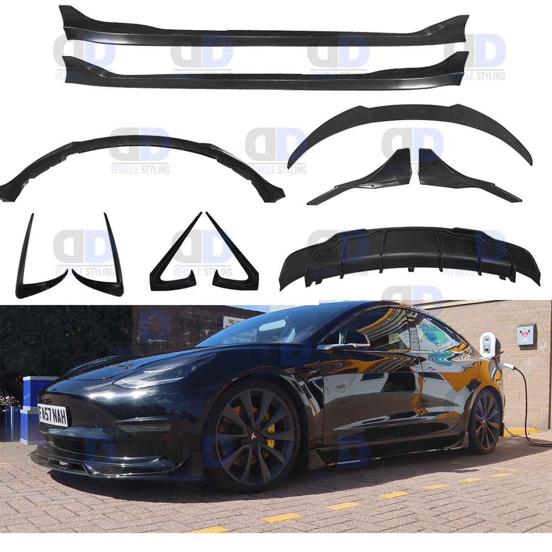 Tesla Model 3 2019-2023 Aero Body Kit FULL KIT Gloss Black – DD Vehicle ...