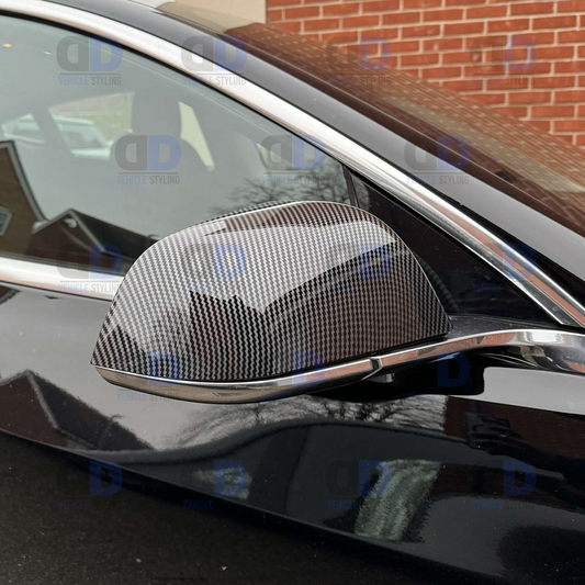 Tesla Model 3 2019-2023 Carbon Fibre Look Mirror Cover Pair