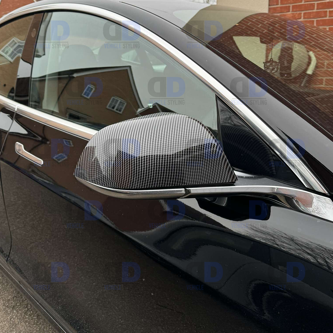 Tesla Model 3 2019-2023 Carbon Fibre Look Mirror Cover Pair